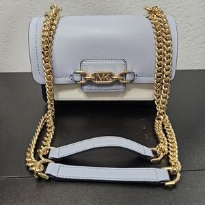Michael Kors Blue and White Crossbody Bag with Gold Chain
